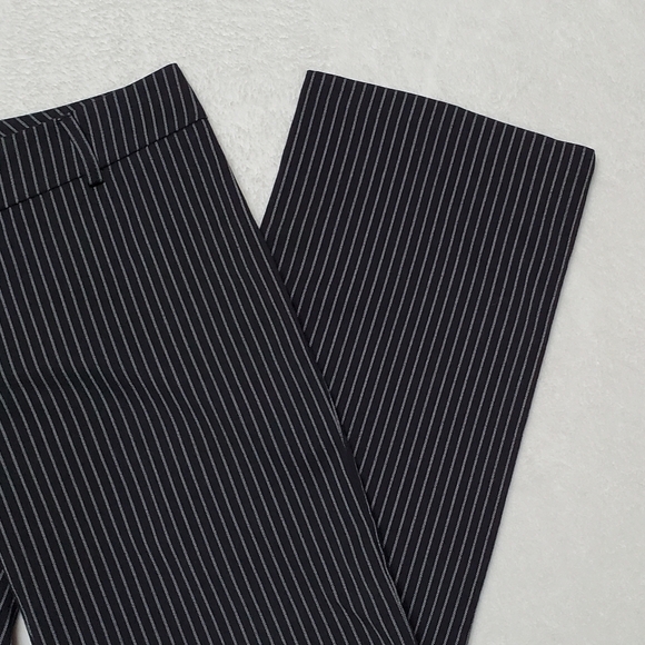 VINTAGE 90s Dori Goth Black White Pinstripe Stretchy Flare Wide Leg Trousers - Picture 7 of 11